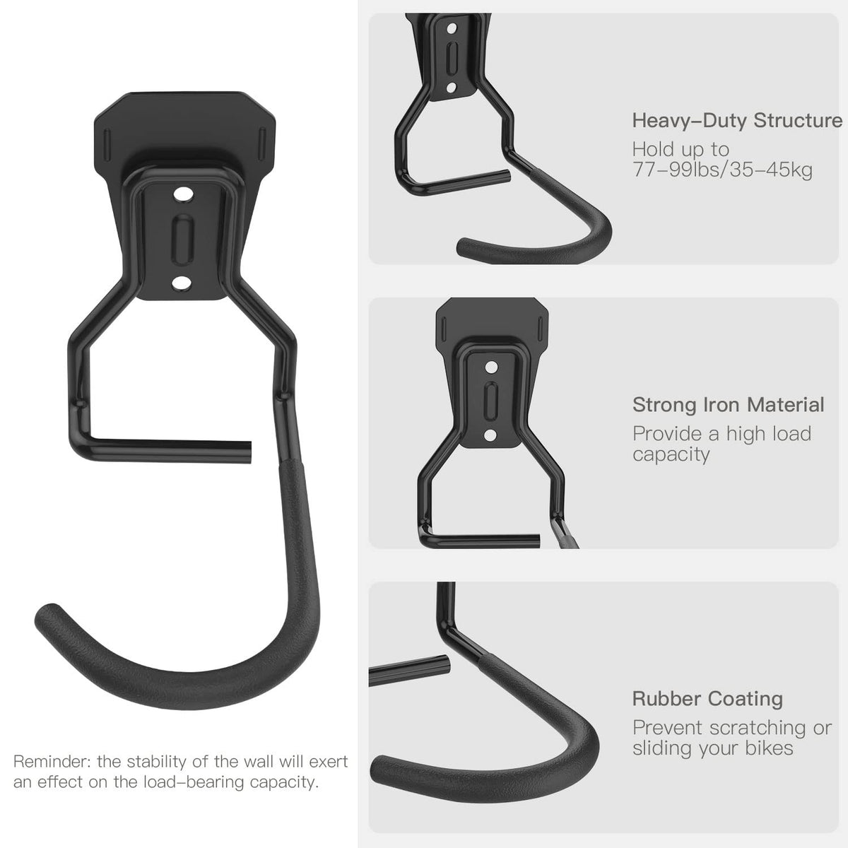 Housolution Bike Wall Mount with Fixed Hook, [4 Pack] Heavy Duty Bike Storage Rack, Bike Rack Vertical Stand for Garage - Easily Hang/Detach - with Screws Iron Bike Hanger Brackets