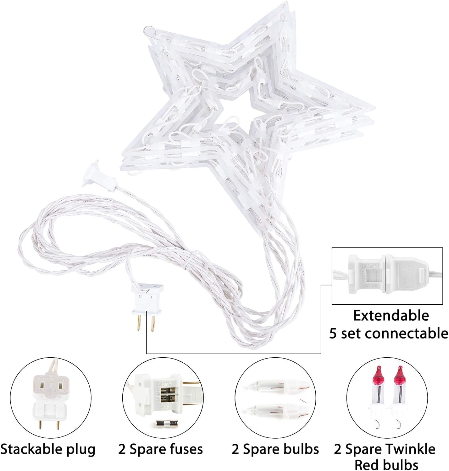 Minetom Christmas Star Icicle String Lights with 6 Drops - 9ft Star Window Lights with 100 Mini Bulbs, Plug-in Connectable Curtain Hanging Lights for Christmas Home Indoor Outdoor Party Holiday Decor