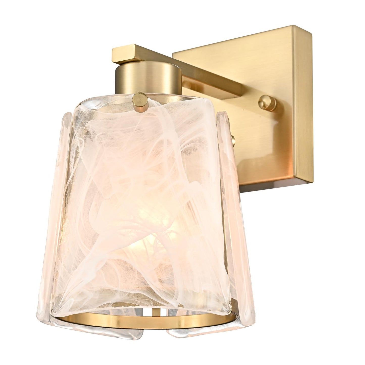 DAYCENT Small Modern Gold Wall Sconce with Glass Shade 1-Light Hardwired Brass Sconces Lighting Bell-Shaped Wall Light Fixtures for Bedroom Hallway Bathroom, E26 Base