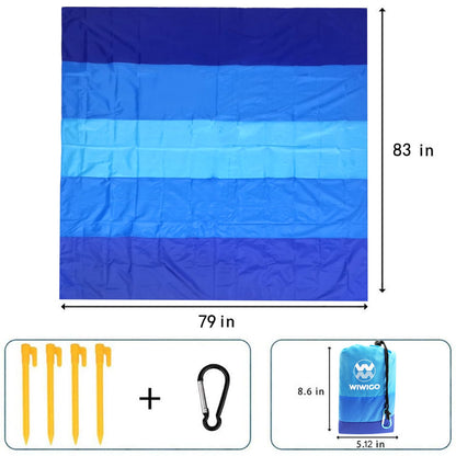 WIWIGO Beach Blanket Waterproof Sandproof Beach Mat 79" X 83"/10'x9'for 2-8 Adults Quick Drying Outdoor Picnic Mat Beach Accessories for Travel, Camping, Hiking