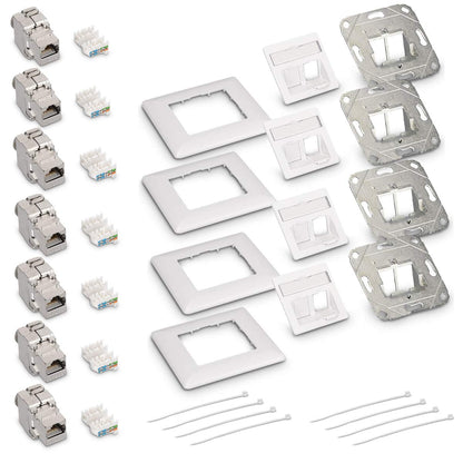 kwmobile Keystone Module Kit - Includes (8) CAT6A Shielded Keystone Jack RJ45 Ethernet Module 10G + (4) 2-Port Wall Plate and Shielded Metal Housing
