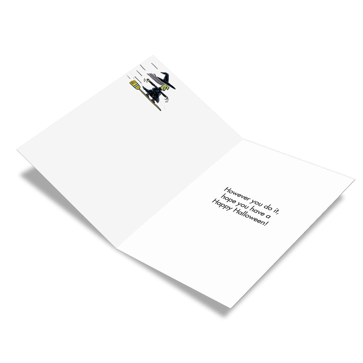 NobleWorks - Happy Halloween Card Funny - Fun Cartoon Humor, Spooky Greeting Notecard with Envelope - Surfing Witch C6247HWG