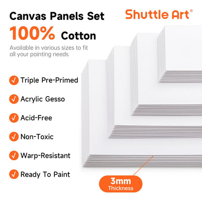 Shuttle Art 36 Pack Canvas for Painting, Blank Canvas Multipack, 5x7, 8x10, 9x12, 11x14 inch (9 PCS of Each), 100% Cotton Primed White Painting Canvas Board for Kids Adults Acrylic Oil Painting
