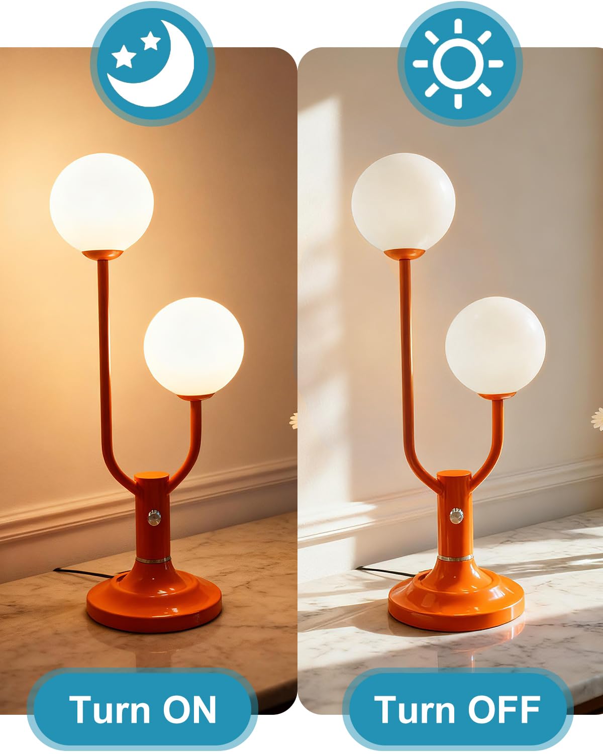 Lightdot Globe Table Lamp for Bedroom Mid Century Modern Orange Small Desk Lamp Dimmable 3000K Warmwhite Nightstands Bedside Lamp for Living Room Home Office(G9 Bulbs Included)