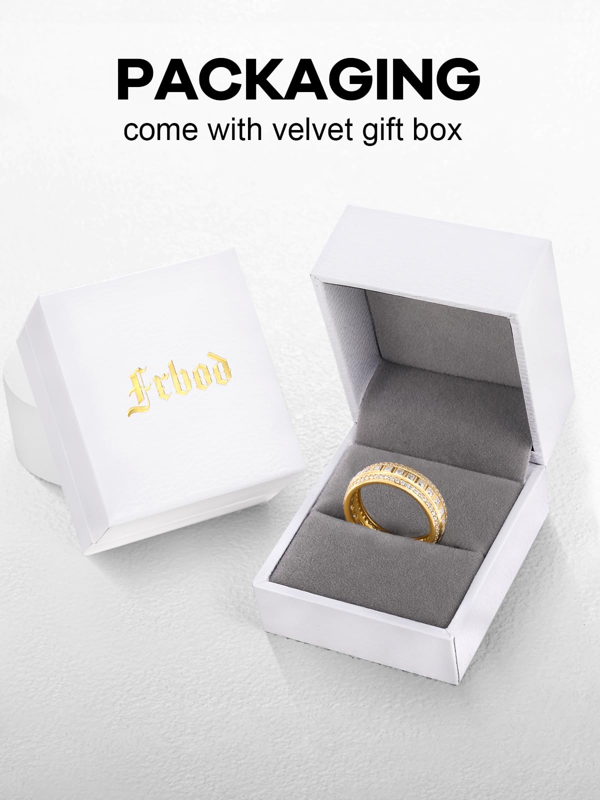Frbod Womens Eternity Moissanite Band Yellow Gold Plated Diamond Ring for Men Chunky Engagement Rings Size 9