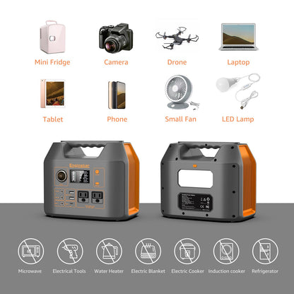 Portable Power Station EnginStar 300W Solar Generator 110V 296Wh Power Bank Two Pure Sine Wave AC Outlet 80000mAh Lithium Battery Pack for Camping Outdoors Trip RV Hunting Vans Emergency Backup