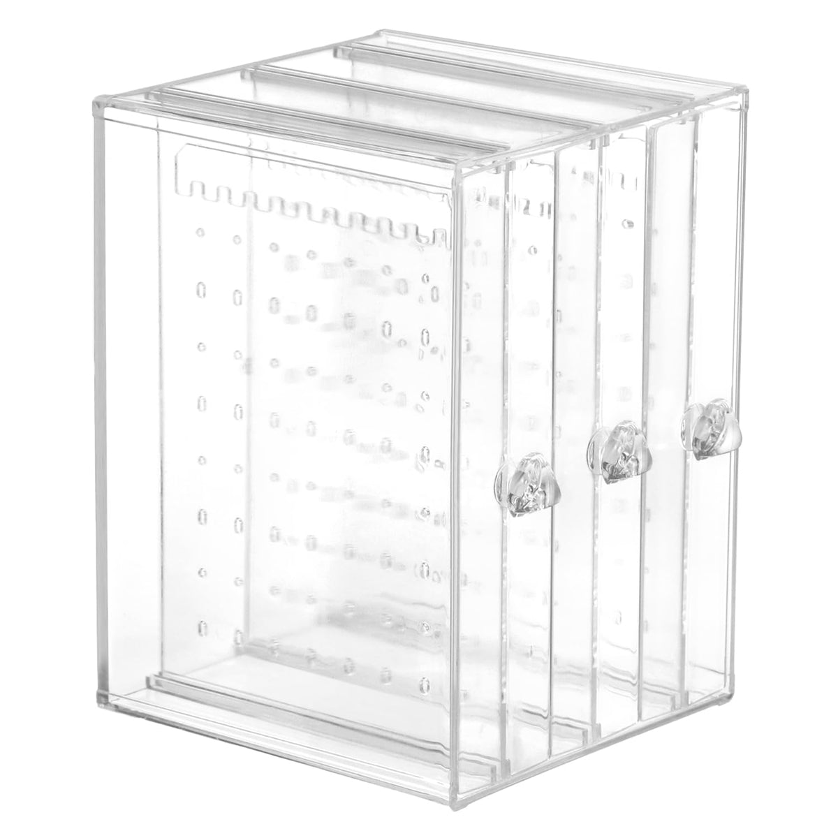 QWORK Clear Acrylic Jewelry Storage Box - Earring Display Stand Holder with 3 Vertical Slide-Out Drawers, 216 Earring Holes & 36 Necklace Grooves