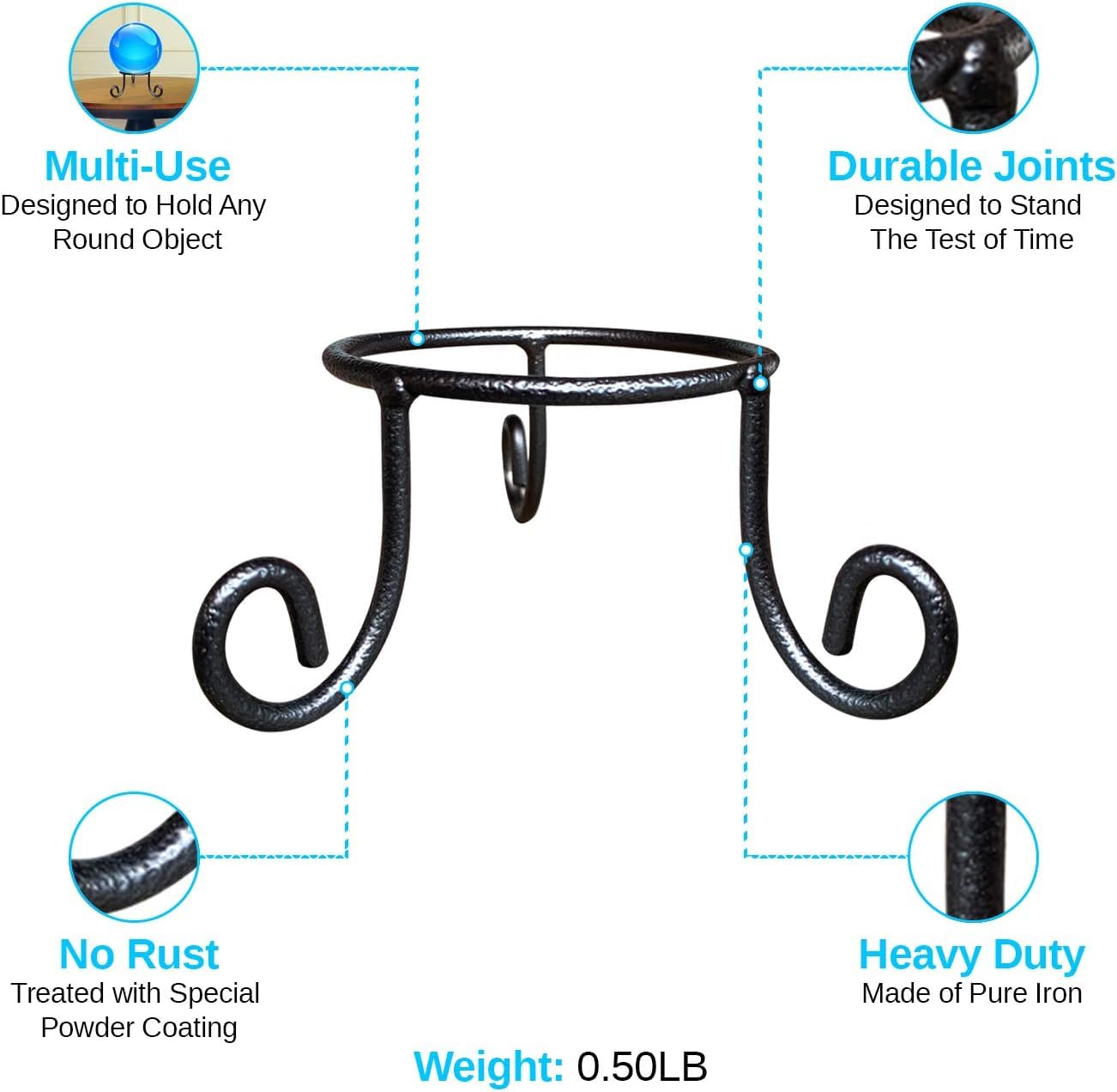 EcoRise Black Iron Ball Stand - Gazing Globe Stand for Balls, Sphere Holder Wrought Iron Display Stand, Crystal Ball Stand, Glass Bowl Ring Metal Egg Stands, Gazing Ball Stand (5" Diameter X 2" Tall)