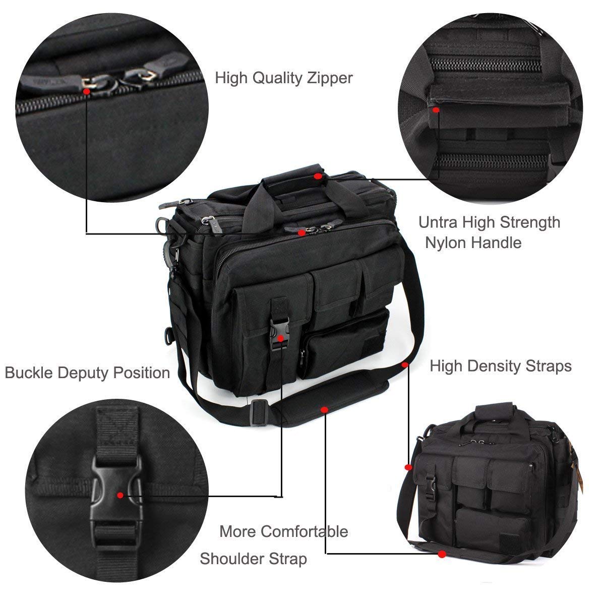 GES 15.6 inch Laptop Bag, Multi-funtion Men's Outdoor Tactical Nylon Shoulder Laptop Messenger Bag,Briefcase Handbags for Camera/Tablet/Notebook (Black)