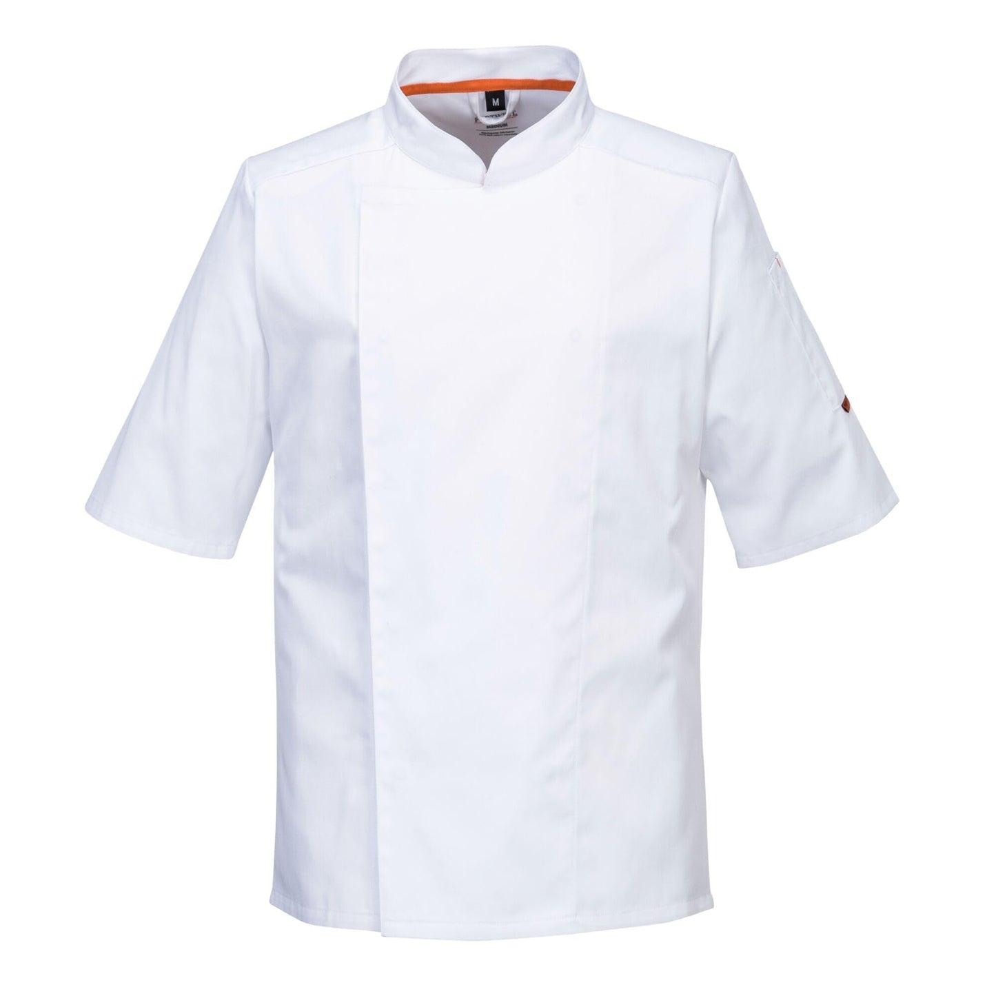 Portwest C738 Men's Mesh Air Pro Chef Jacket Short Sleeve Breathable Durable Slim Fit Texpel Finish Workwear Apron with Sleeve Pocket Machine Washable, White, XL