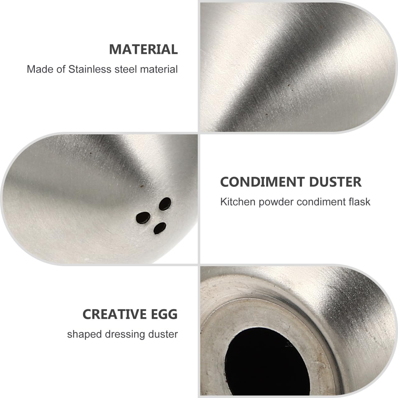 Hemoton 2-Piece Egg-Shaped Stainless Steel Spice Jars with 3-Hole Lids Salt and Pepper Shakers for Kitchen Dining and Bbq Seasoning