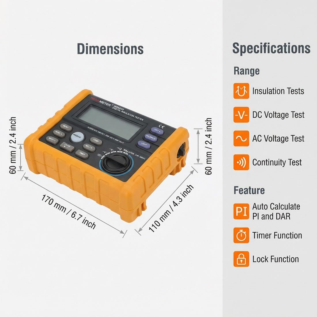MS5205 Digital Insulation Tester Resistance Meter Multimeter Megohmmeter Auto Power Off/600V AC RMS
