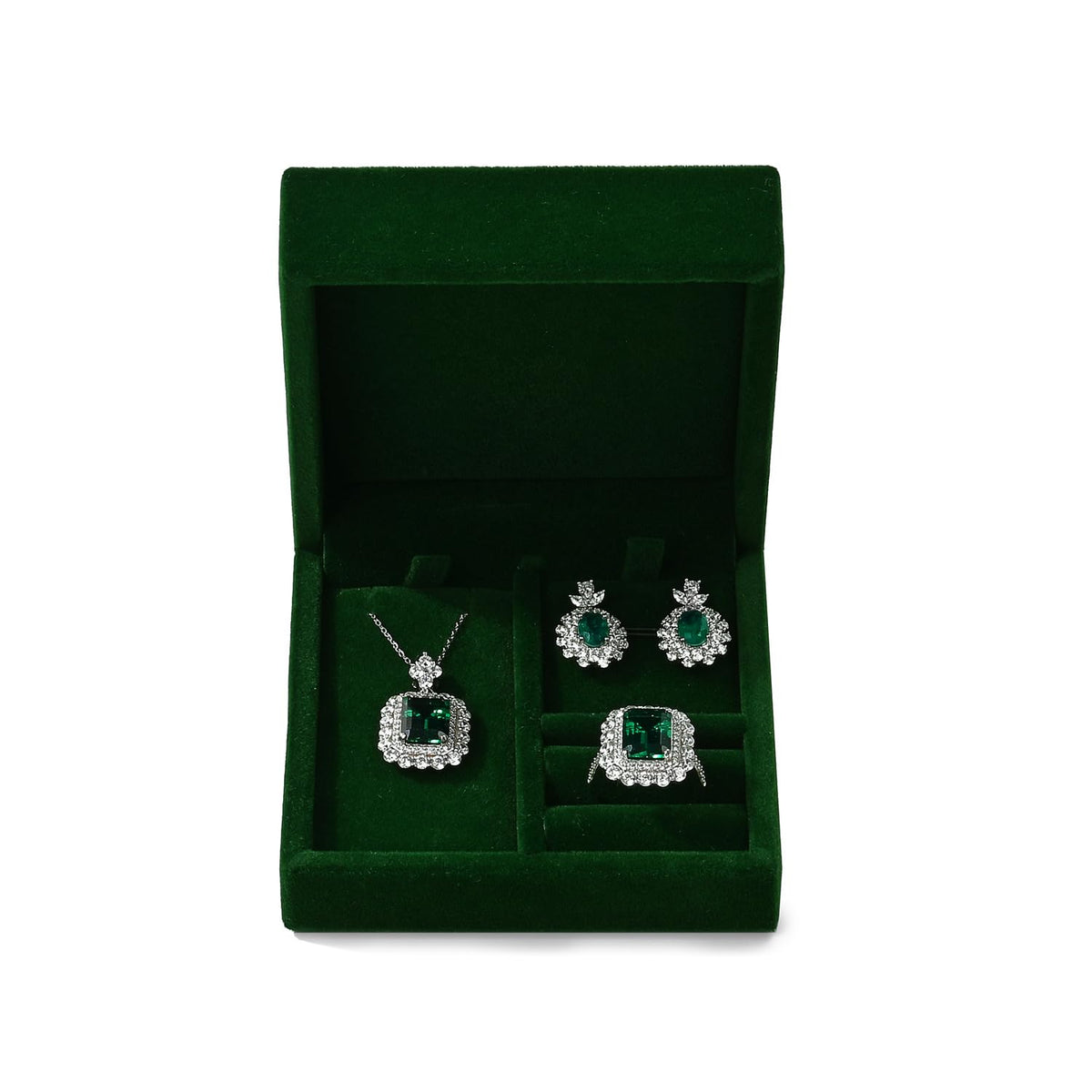 Papten 3 in 1 Velvet Jewelry Set Gift Box Earring Gift Box Ring Necklace Boxes Small Jewelry Storage Boxes for Travel Birthday Mother's Day Valentine's Day Gifts (Dark Green)