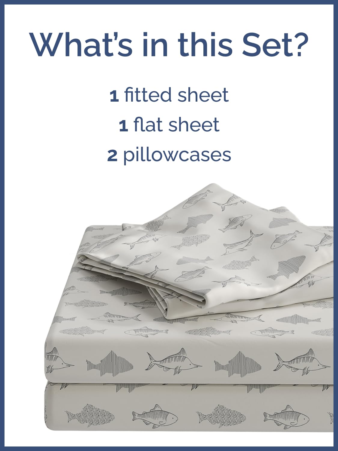 Kids Full Size Bed Sheet Set - 4 Piece Kids Loft Bed Sheets - Fish Sea Animal Themed Bedding - Soft, Cute - Breathable and Machine Washable - Ocean Animal Bed Set for Boys, Girls, Teens and Toddlers