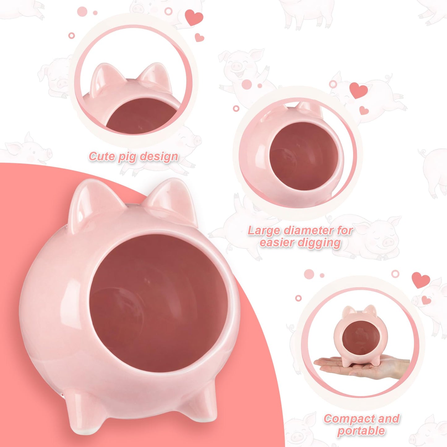 Sliner Ceramic Salt Pig with Wooden Spoon Pink Cute Pig Shaped Salt Cellar Holder Countertop Storage Container for Kitchen Counter Dishwasher Safe