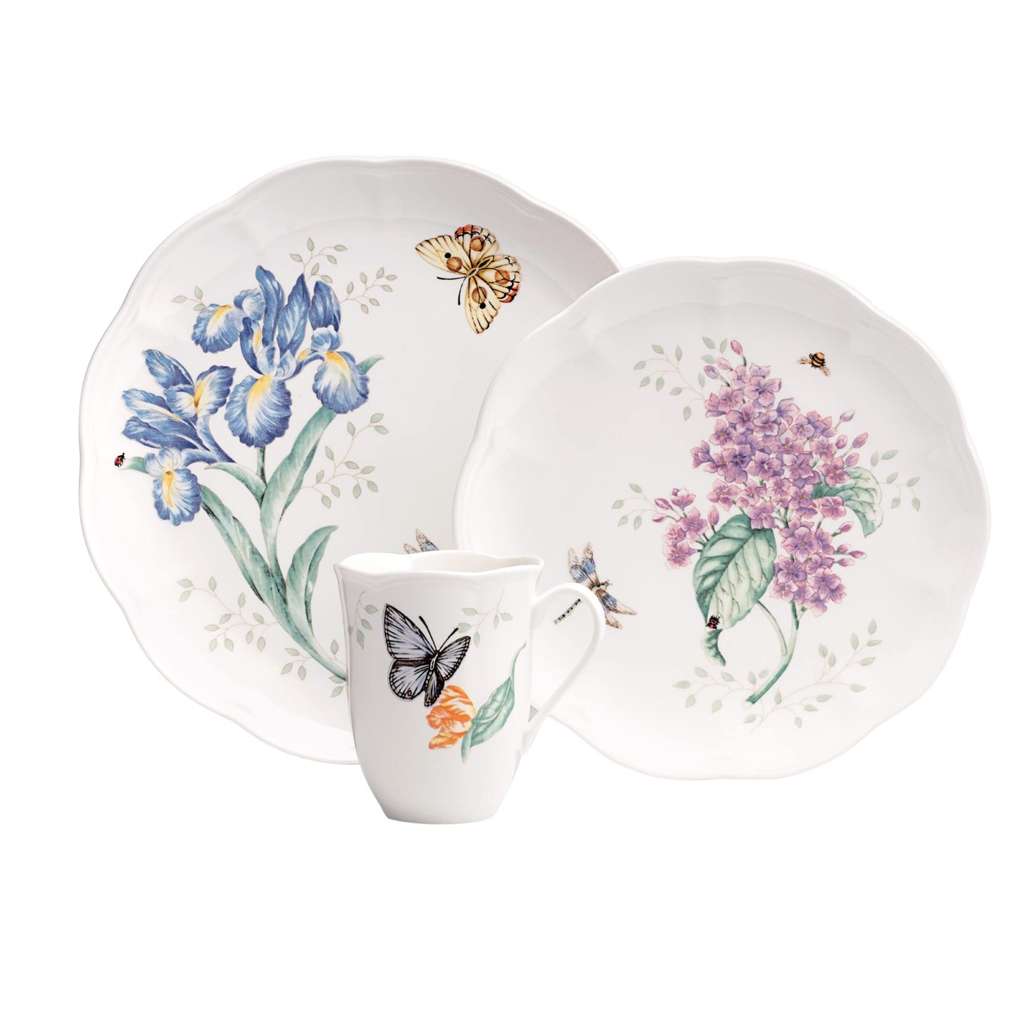 Lenox Dinnerware Set, Butterfly Meadow 18-Piece Set, Service For 6, White Porcelain, Butterfly And Flower Designs, Plates And Bowls Sets, Dishwasher Safe, Home & Kitchen (Assorted, 18 Pieces)