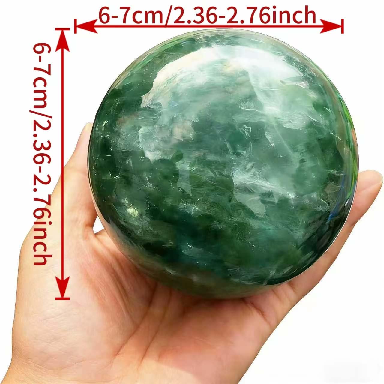 AierCrystal Natural Stone Crystal Sphere Feng Shui Home Decoration Ball Positive Energy Scrying Orb for Meditation Tool for Spiritual Space Purification Globe Diameter 6-7cm Green Fluorite Sphere