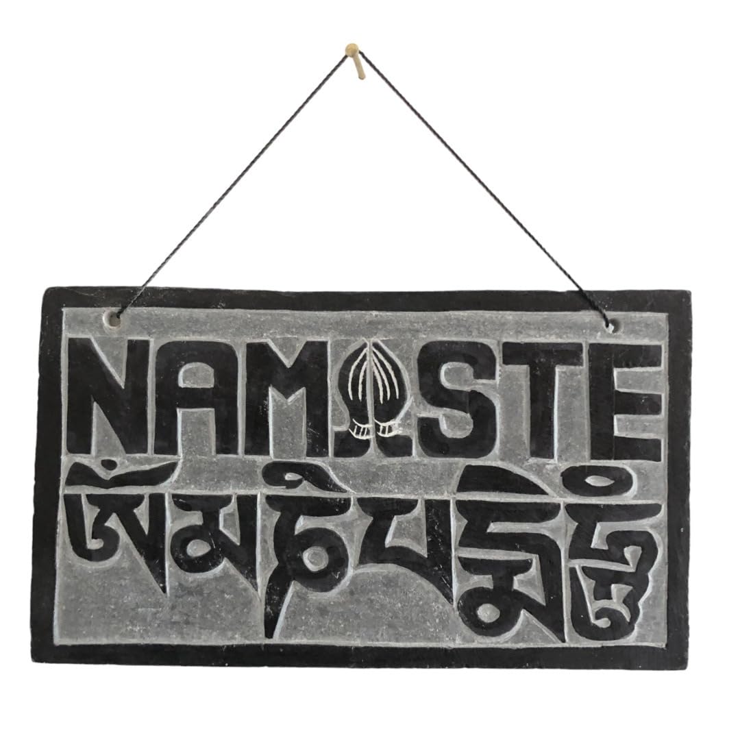 14cm / 5.5'' Fair Trade Nepalese Stone Om Sign namaste stone sign om padme welcome door hanger buddhist