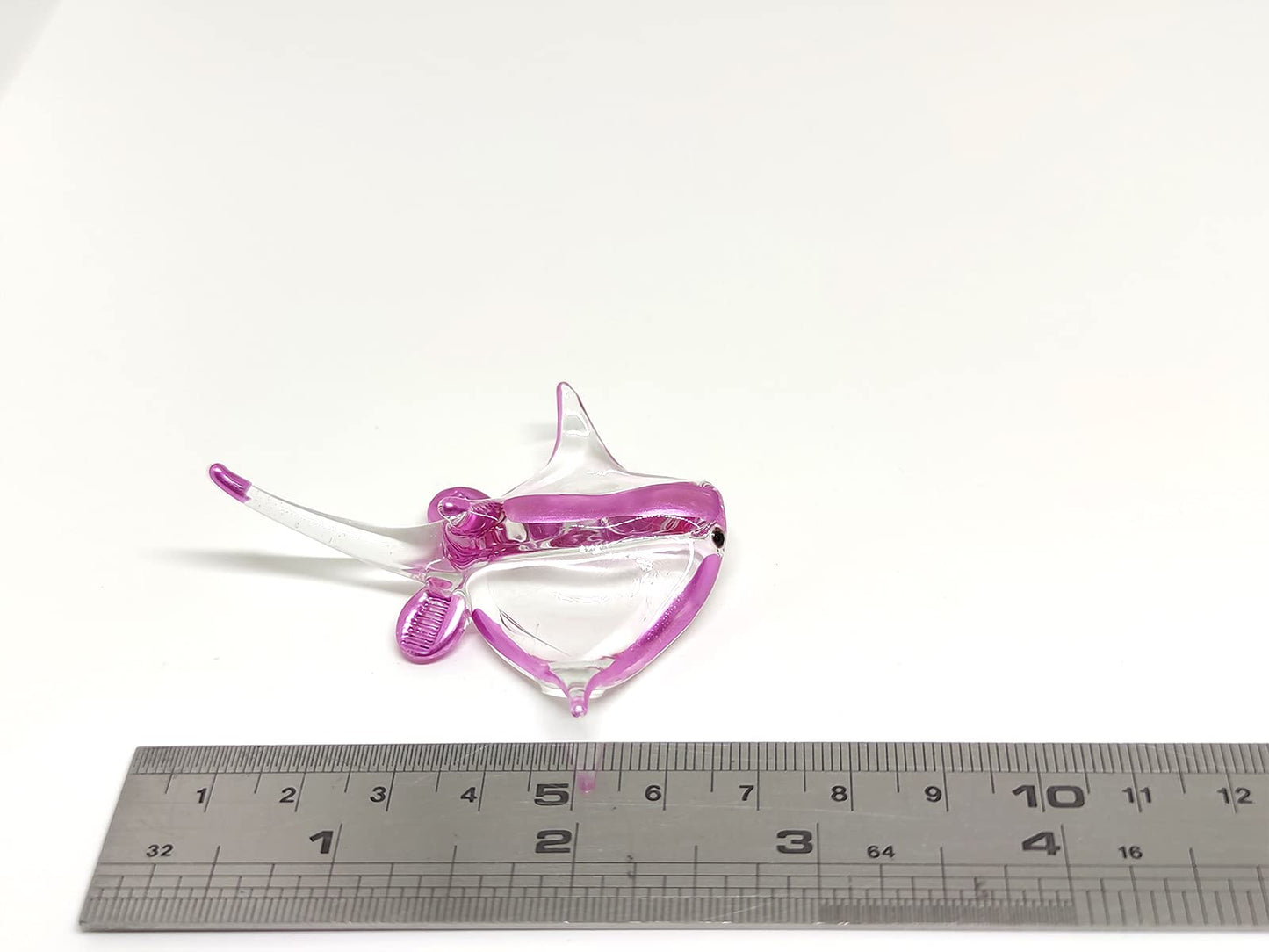 Sansukjai Manta Ray Figurine Handmade Glass – Tiny Blown Glass Animal – Miniature Collectible Sculpture – Unique Ocean Décor Gift (Clear Purple)