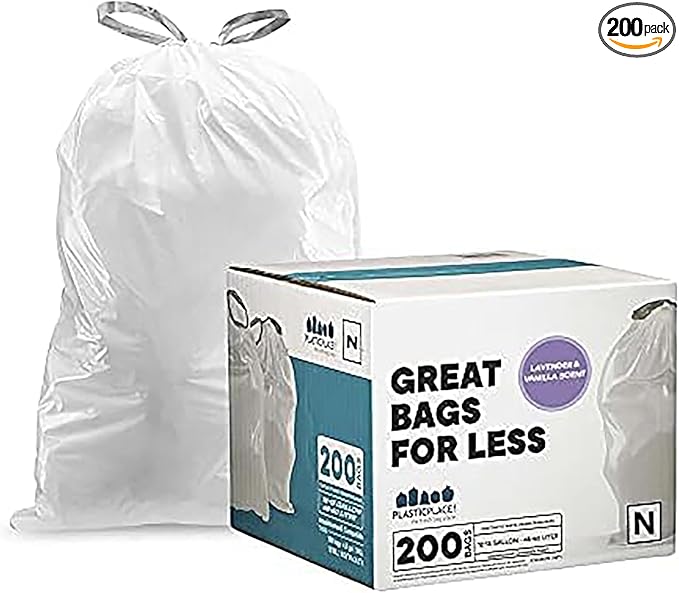 Plasticplace White Drawstring Lavender and Soft Vanilla Scented Garbage Can