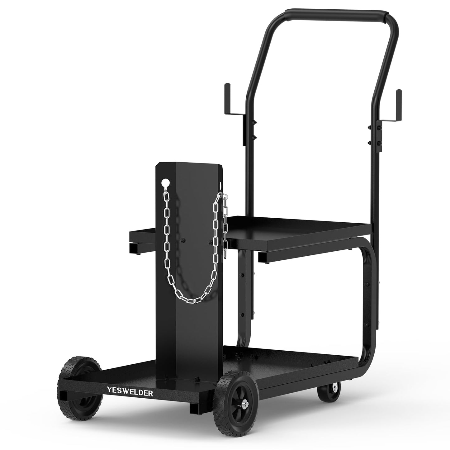 YESWELDER Low Profile Heavy Duty Welding Cart for MIG Welder TIG Welder and Plasma Cutter, Larger Running Gear with Cylinder Rack & Storage Safety Chains,360° Swivel Wheels Welding Trolley