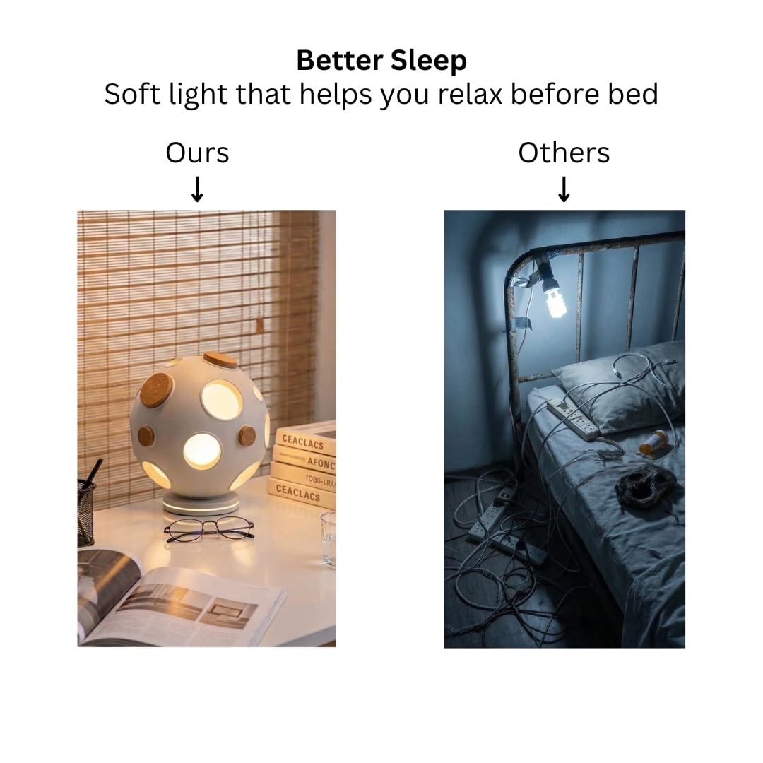 ARMSTRONG 671 Moon-Inspired Table Lamp, Adjustable Glow, Interactive Cork Details, Ergonomic Design,Ivory and Gray Available (Ivory)