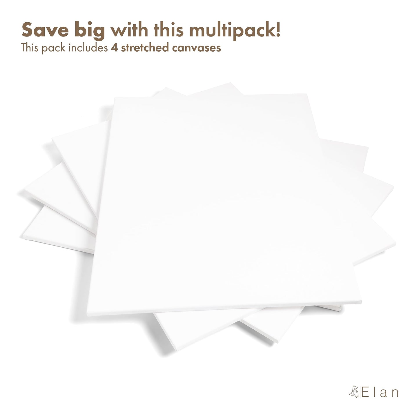 Elan Stretched Canvases 60x80 CM, 4-Pack Large Canvas for Painting 280 GSM, Triple Primed Large Stretched Canvas for Painting 60x80 CM