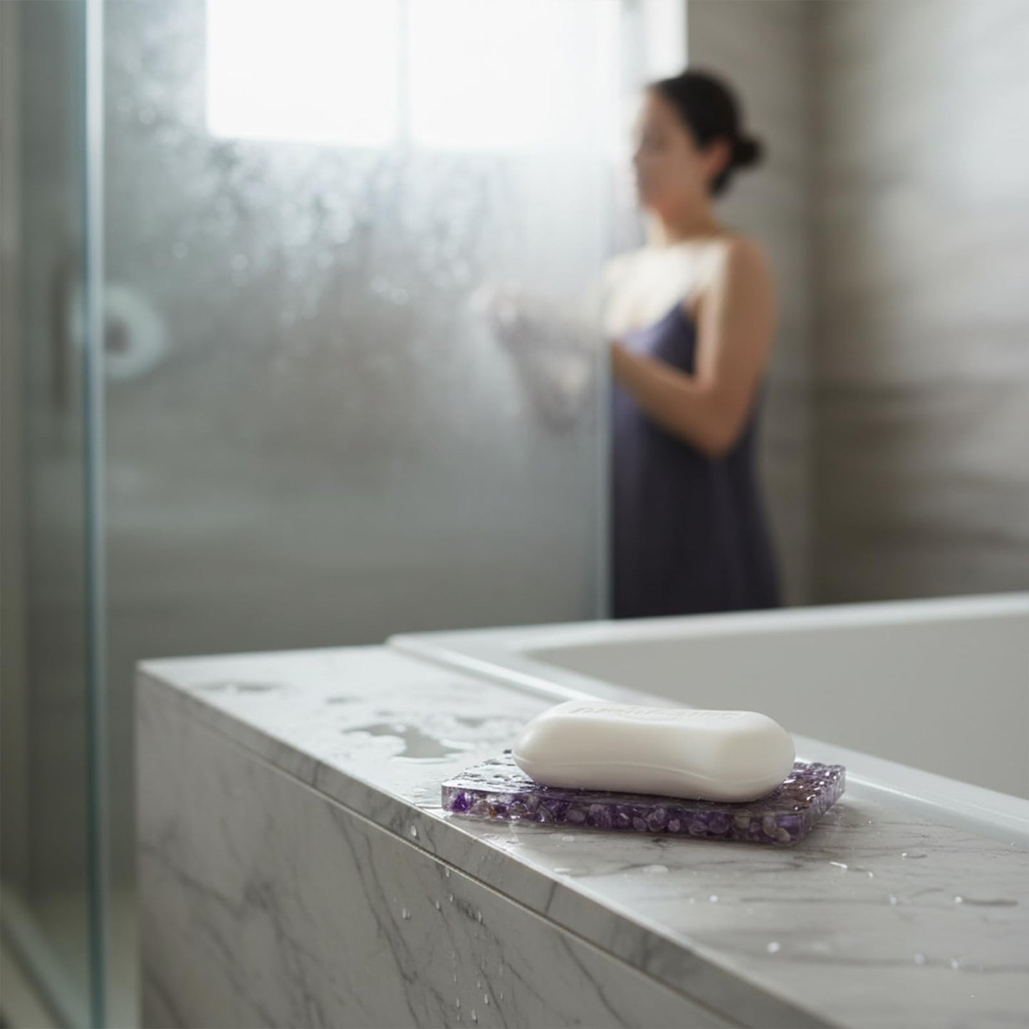 Handmade Amethyst Rectangle Bar Soap Holder Stone Pebbles Soap Dish for Shower and Bathroom Decor, Natural Soap Tray to Keep The Soap Dry Resin Kitchen Decoration Accessories (Amethyst)