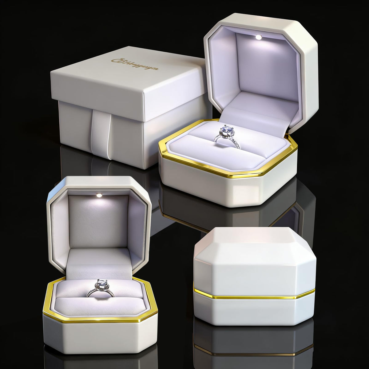 HONGYEXGCN LED Ring Box for Proposal Engagement Wedding Prepared for Gifts, Luxury Ring Box The Best Gits are for the People Who Matter Most to You,Square Velvet Case Jewelry Gift Box (Pure - white)