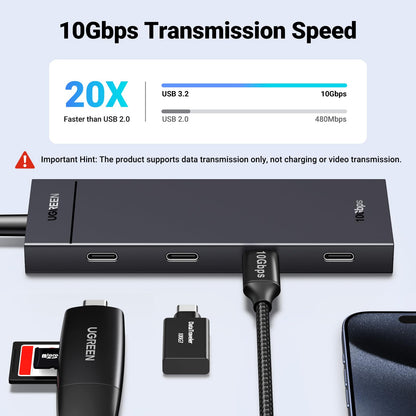 UGREEN 10Gbps USB C Hub, Splitter with 4 USB-C Ports, 30CM Cable, USB 3.2 Hub Multiport Adapter Compatible with MacBook Pro, MacBook Air, iPad Pro, iPad Mini 6 and iPhone 15/16/17, Plug and Play