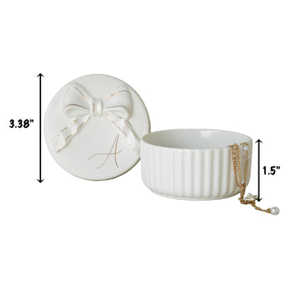 COLLECTIVE HOME Monogram Initial Jewelry Box with Bow - Elegant Ring Holder & Earring Dish | Christmas Gift Idea for Women, Unique Birthday Present for Herr (A)