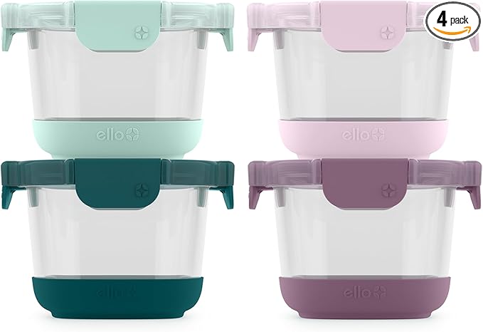 Ello Duraglass Refresh 4-Pack 2 Cup Reusable Glass Container Jar