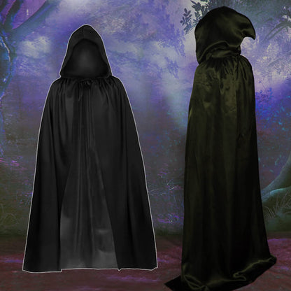 TSHAOUN Halloween Black Hooded Cape Witch Cosplay Accessories Adult/Kids Fancy Dress Costume for Masquerade, Halloween, Family Party, 140cm (Black)