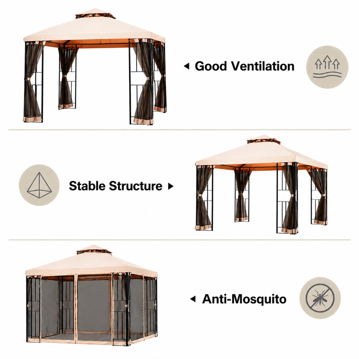 LAUSAINT HOME Outdoor Gazebo 13 x 11 FT, Steel Frame Garden Gazebo with Ventilated Double Roof & Mesh Netting, Patio Party Canopy Shelter for Backyard, Lawn & Deck, Navy Blue