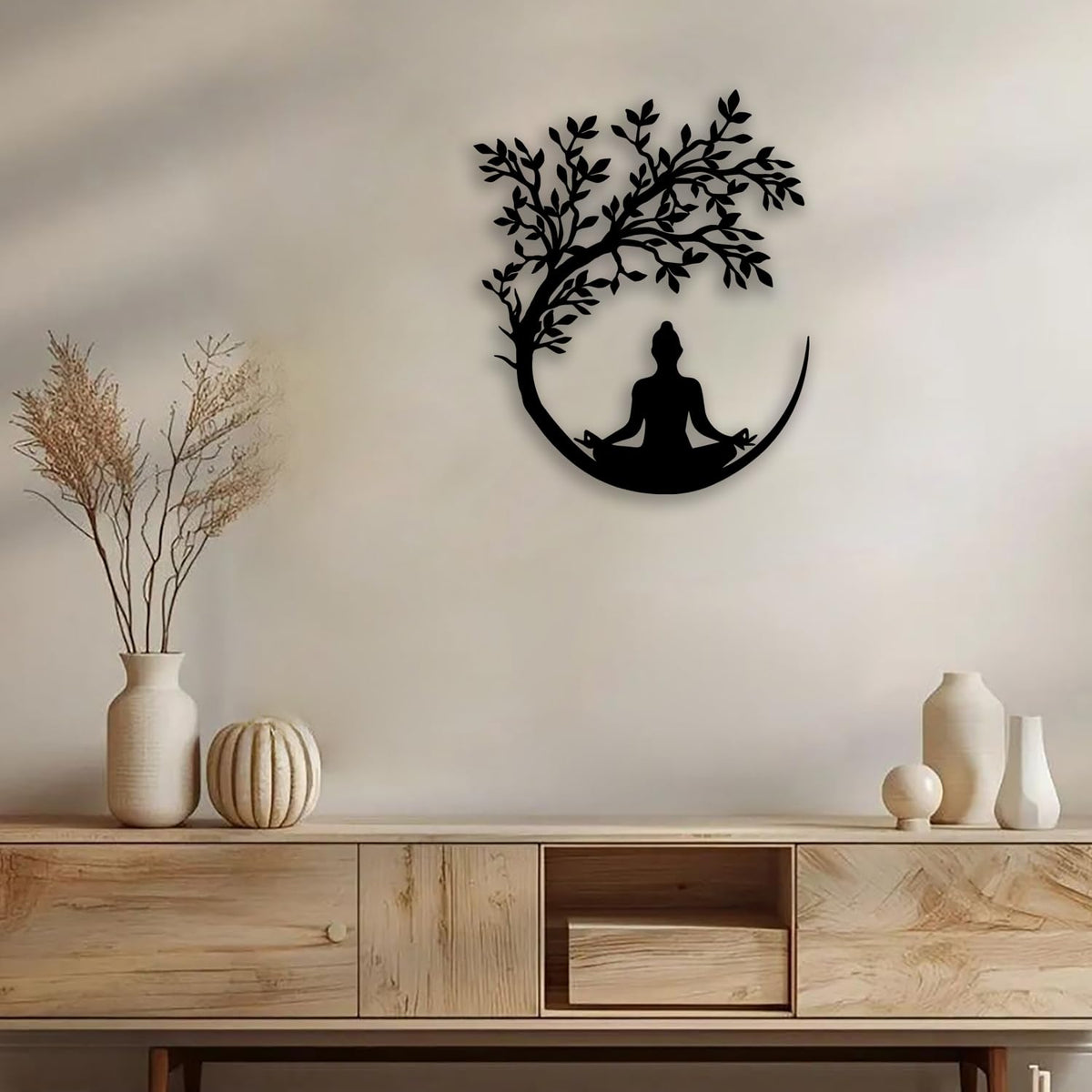 OPTYBVFD Tree of Life and Buddha Metal Wall Decor - Zen Room Decor Wall Art Home Decor for Living Room, Bedroom, Office, Yoga, Meditation (Black)