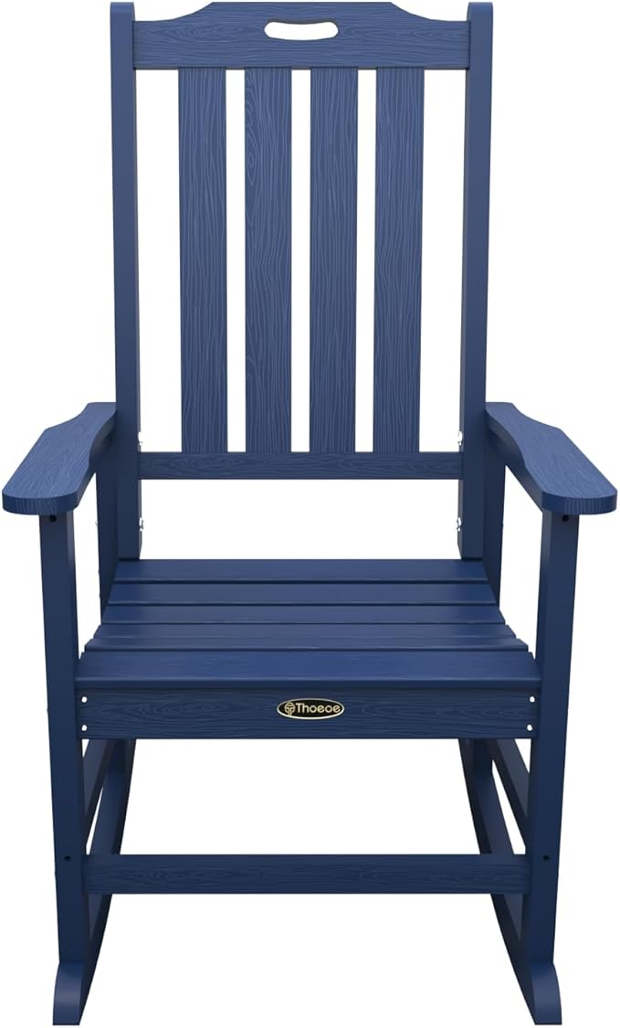 Oversized Rocking Chair Set of 2, Outdoor Rocking Chair for Adults, All Weather Resistant Porch Rocker for Lawn Garden, Navy Blue