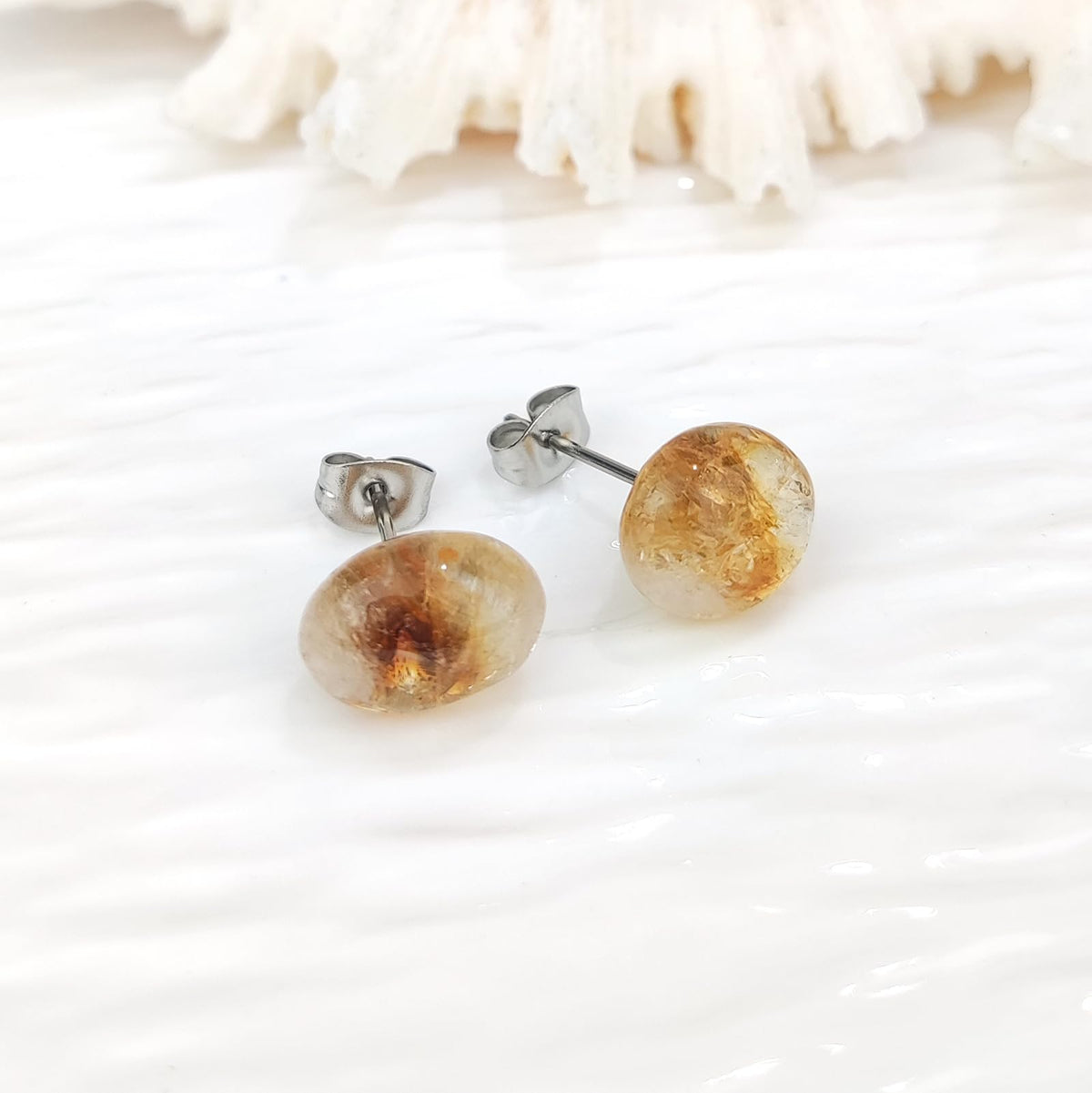 ZILENIU Citrine Earrings, Handmade Yellow Citrine Stud Earrings, Stainless Steel, Dainty November Birthstone Earrings for Women