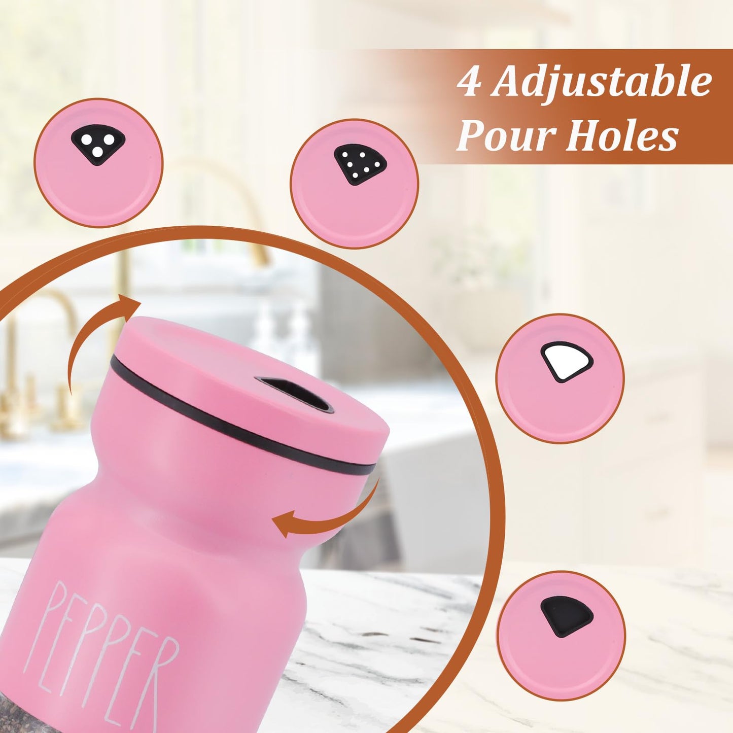 Pink Salt and Pepper Shakers Set, Cute Farmhouse Kitchen Decor for Home Restaurants Wedding, 4.5 oz Glass Salt Shaker with Adjustable Pour Holes