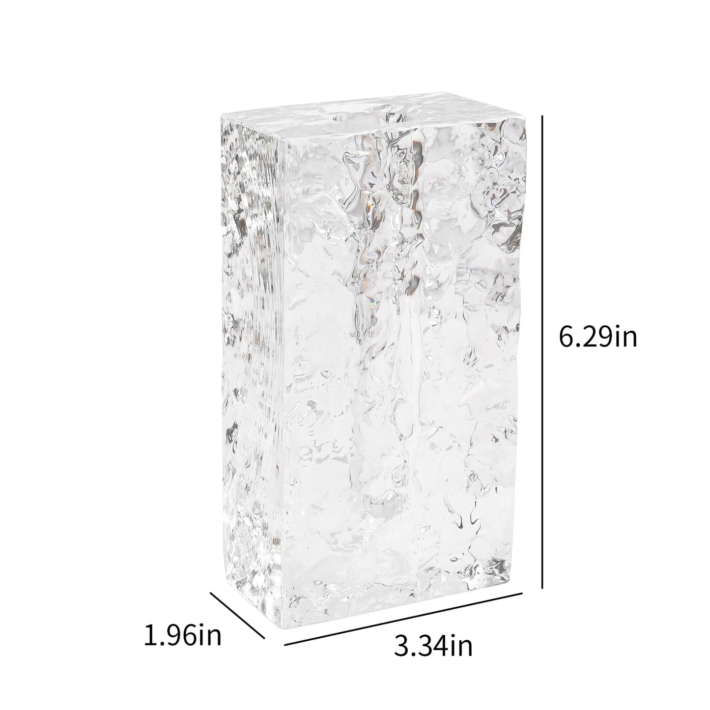 Marvala Crystal Flower Vase with Glacial Texture, Clear, Handcrafted Centerpiece for Wedding, Home Decor, Table Display