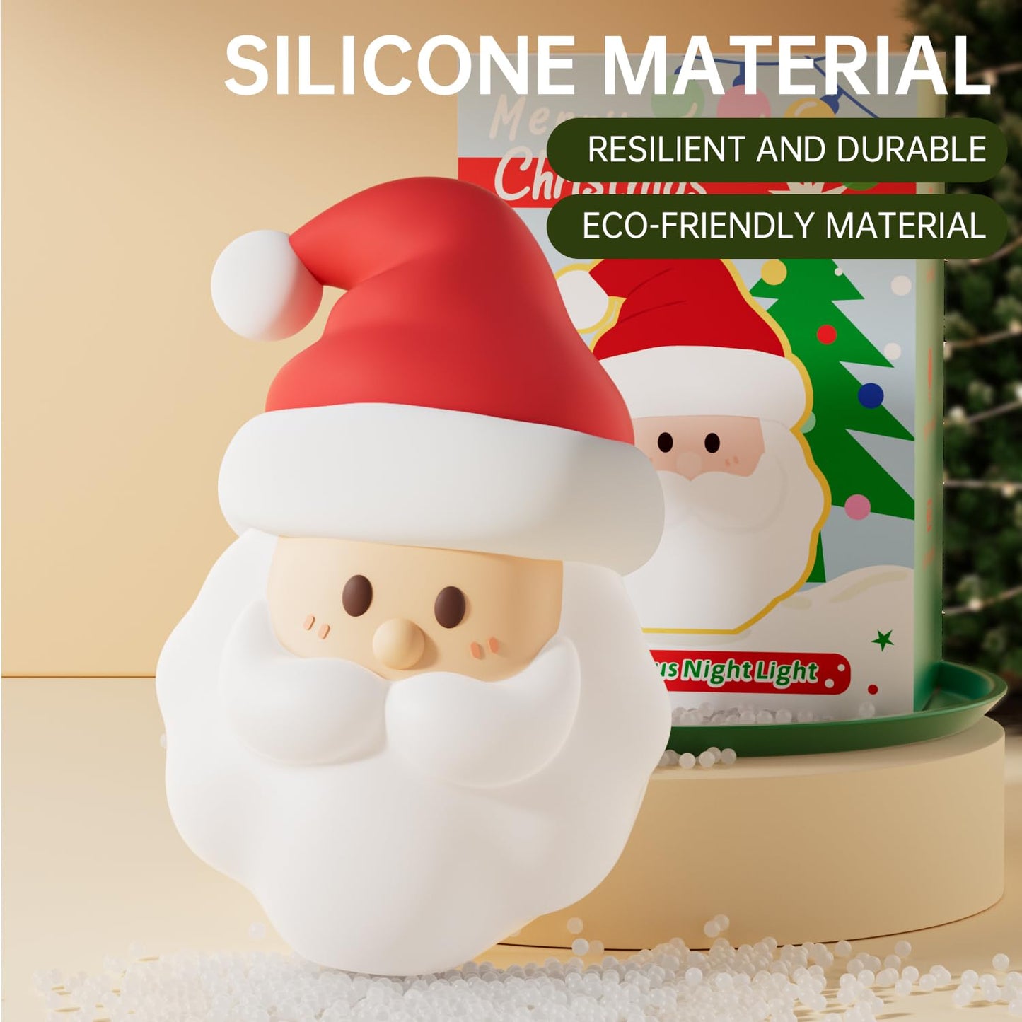 ELAMAS Santa Claus Night Light for Kids, Cute Christmas, Silicone Squishy LED Lamp Decorations, Rechargeable Touch Nightlight, Baby Night Light for Nursery Breastfeeding Bedroom Living Room Decor