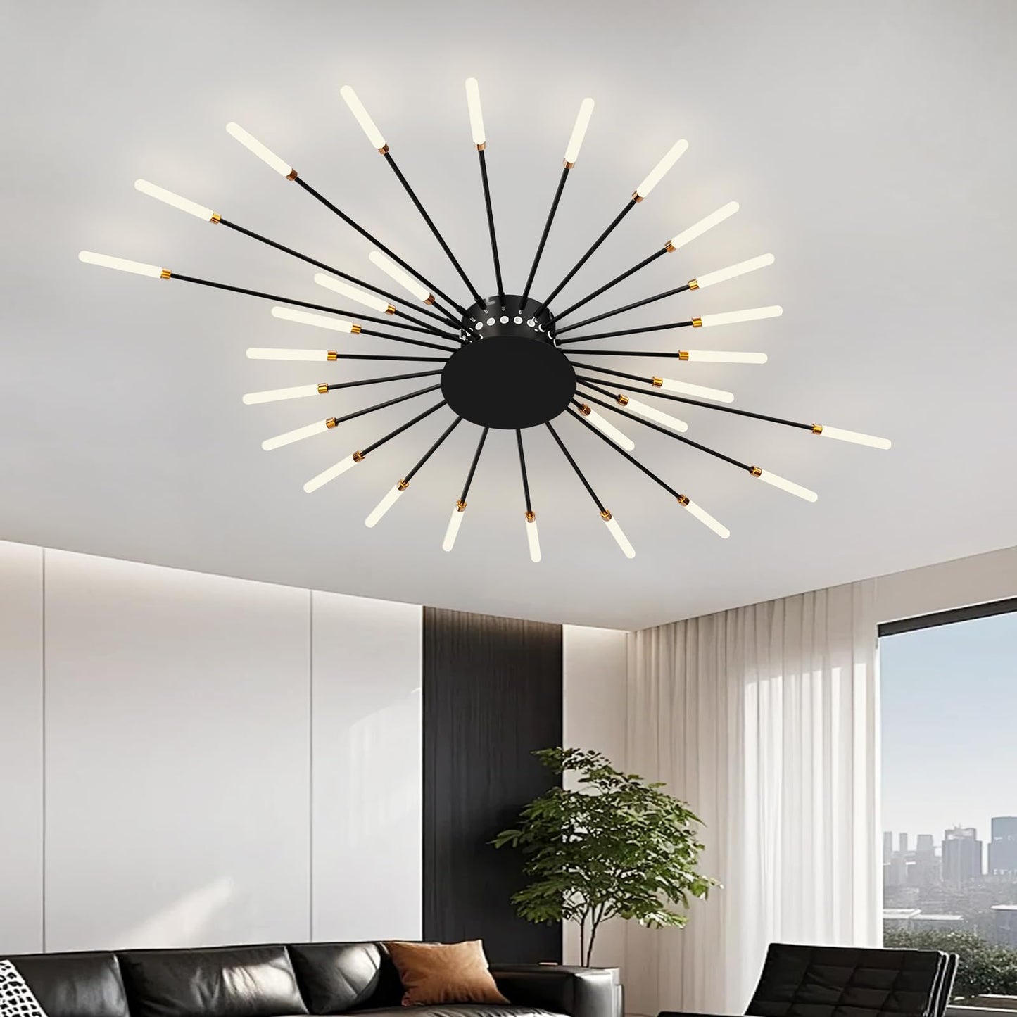 RRDEFSD Modern Ceiling Light Flower Shape, Metal Firework Ceiling Lamp with Plug-in LED Source, Lighting Fixture for Living Room Dining Room Bedroom, Natural Light
