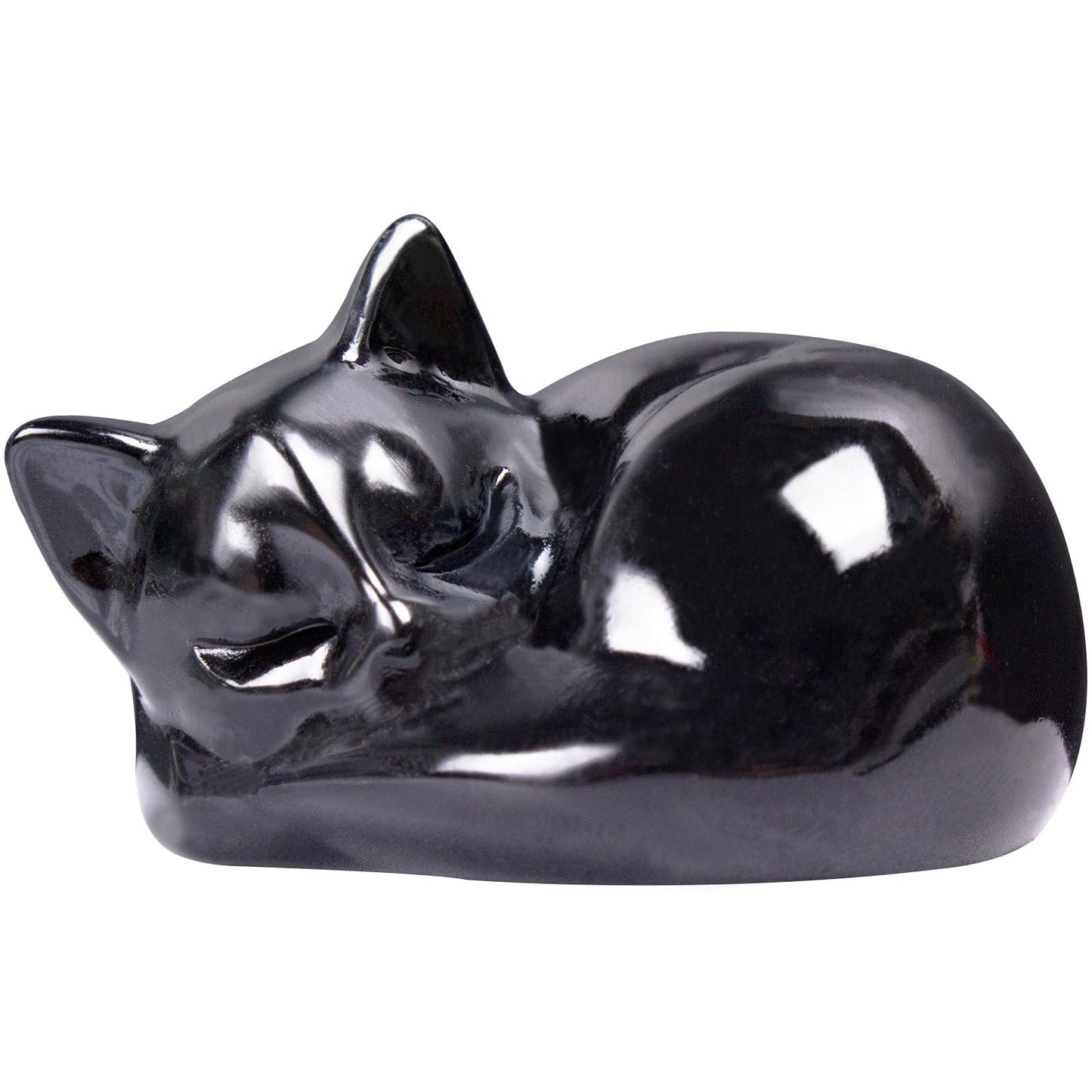 Hguxmcu Crystal Black Cat Figurine Decor, 2.1 Inch Obsidian Sleeping Cat Sculpture, Hand Carved Natural Reiki Healing Crystal Animal Statue for Home Office Desk Decor Accessories, Gift for Cat Lovers