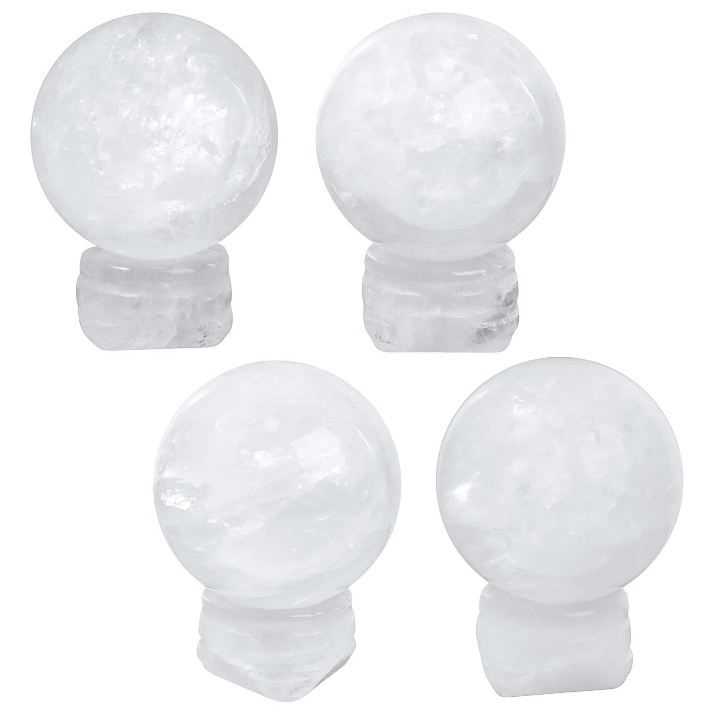 Rockcloud Round Rock Quartz Crystal Ball Gemstone Figurine with Stone Stand, Polished Healing Crystal Divination Sphere for Yoga Meditation Feng Shui Home Decor, White