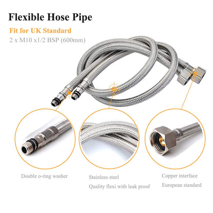 Pack of 2 Kitchen/Basin Monobloc Mixer Tap Connectors Flexi Pipes Tails British Standard Pipe M10 x1/2 Fitting 600mm Long