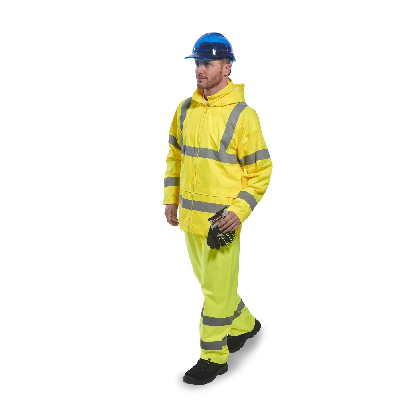 Portwest H441 Waterproof Hi Vis Reflective Safety Rain Pants Lightweight Waterproof Elasticated Waistband Over Work Trousers Mens Workwear Yellow, Large
