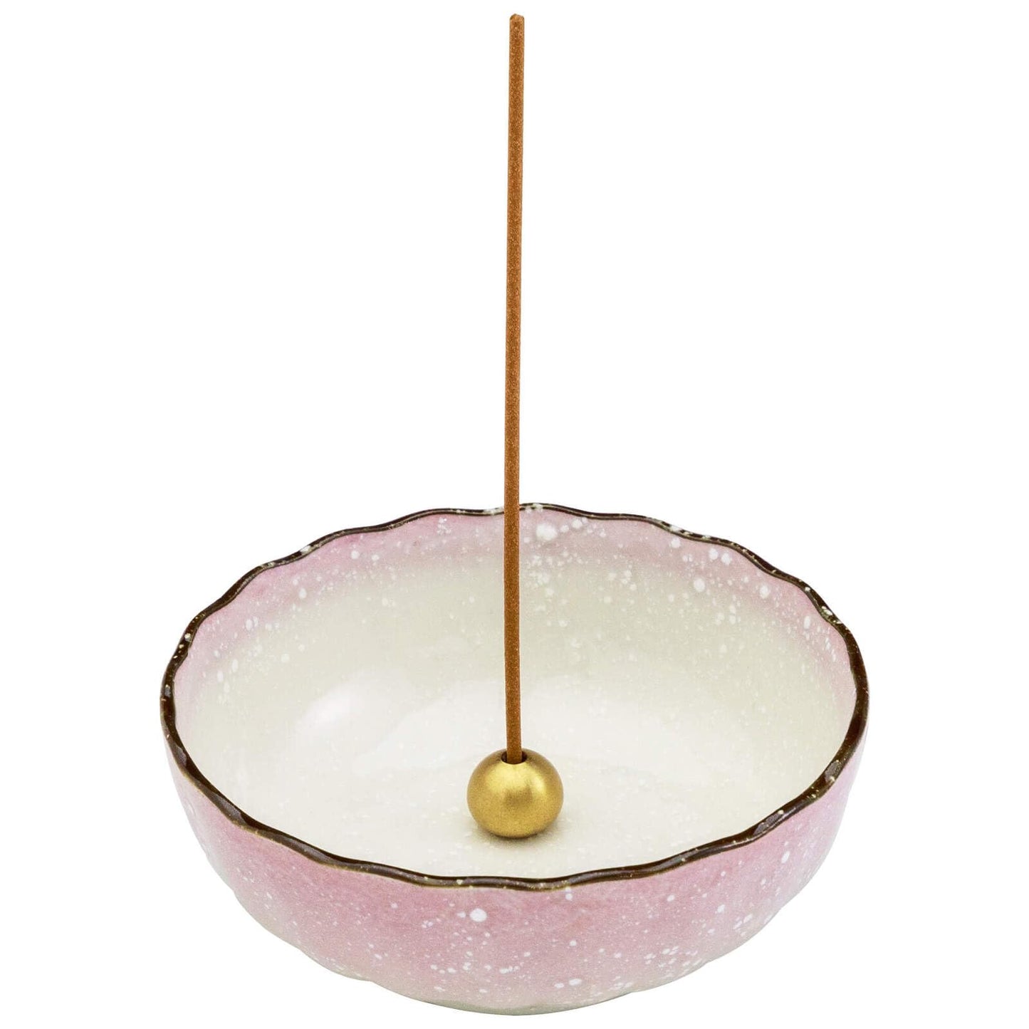 Asayu Japanese Lotus Incense Holder for Sticks 4.1 inch (105mm), Traditional Made in Japan Ceramic Ash Catcher and Brass Incense Burner Set - Pink