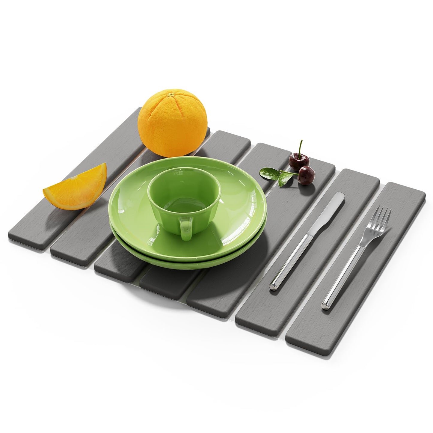 Stone Dish Drying Mat for Kitchen Counter,15.5''x11.8'' Foldable Quick Dry Stone Kitchen Mat,Eco-Friendly,Absorbent Diatomaceous Earth Mats for Dishes Bottles Cups Bathroom Any Countertop-Dark Gray