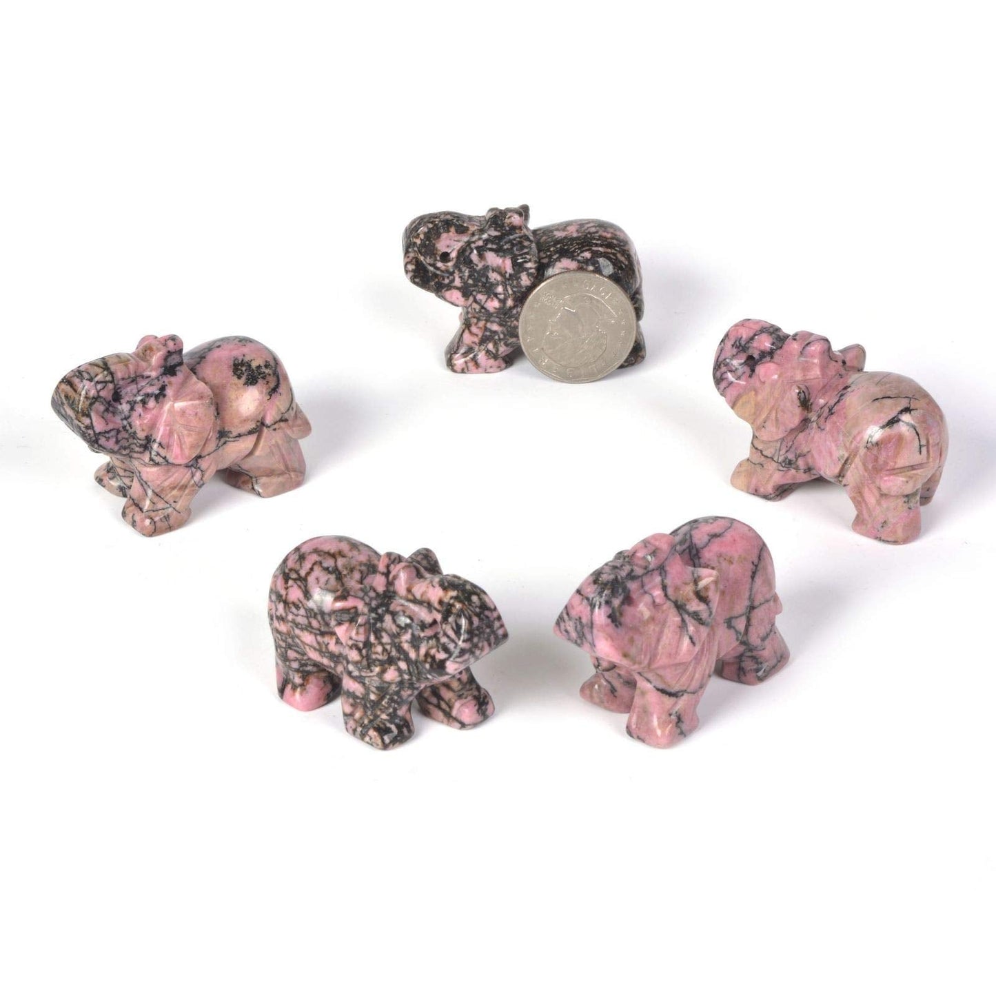 Justinstones Carved Natural Matrix Rhodonite Gemstone Elephant Healing Guardian Statue Figurine Crafts 2 inch