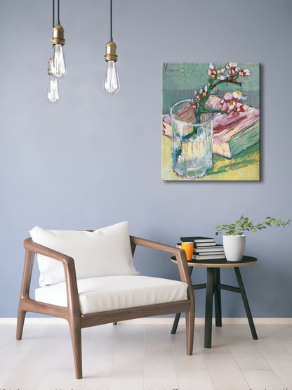 Wieco Art Canvas Wall Art Blossoming Almond Branch in a Glass with a Book by Vincent Van Gogh Large Canvas Prints for Living Room Decoration Post-impressionism Pictures Artwork