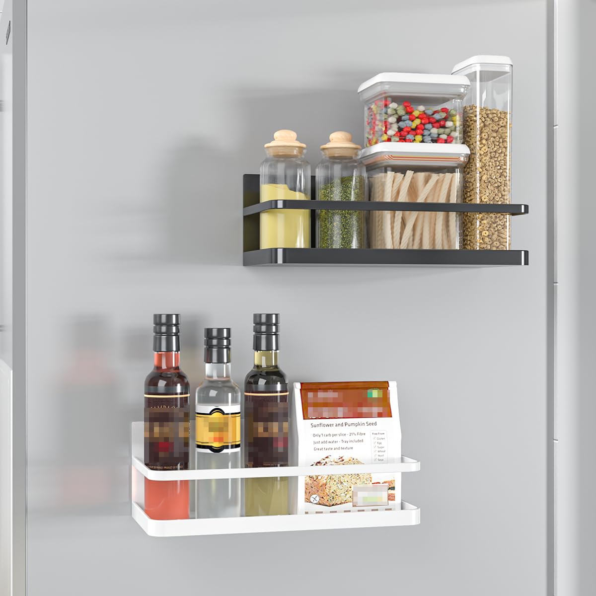 NIFIVE Magnetic Spice Rack, Magnet Refrigerator Spice Shelf Organizer for Spices, Jar of Olive Oil, Cooking Oils, Salt, Pepper, Perfect Space Saver for Small Kitchen, White, 2 Pack